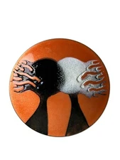 Vintage Beautiful Enamel Dish Signed Artist Signed Abstract MCM Colorful