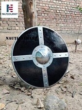 Viking Barbarian Medieval Black Wood And Steel Replica Shield LARP Costume Gift