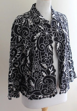 Chico's Sz 2 L Art-to-Wear Cut-Away Linen FULLY Embroidered Floral Funky Jacket