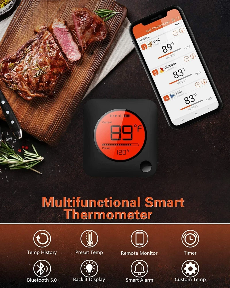BFOUR Meat Thermometer Wireless Bluetooth, Digital Meat Thermometer with Dual Pr BFOUR Meat Thermometer Wireless Bluetooth, Digital Meat Thermometer with Dual Pr