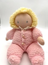 Vintage Eden Doll Plush Curly Loop Blonde Rose Terry Cloth Waffle Weave Rare HTF