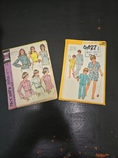Lot of 2 Vintage Sewing Patterns Mcalls blouses, Simplicity pajamas 1973