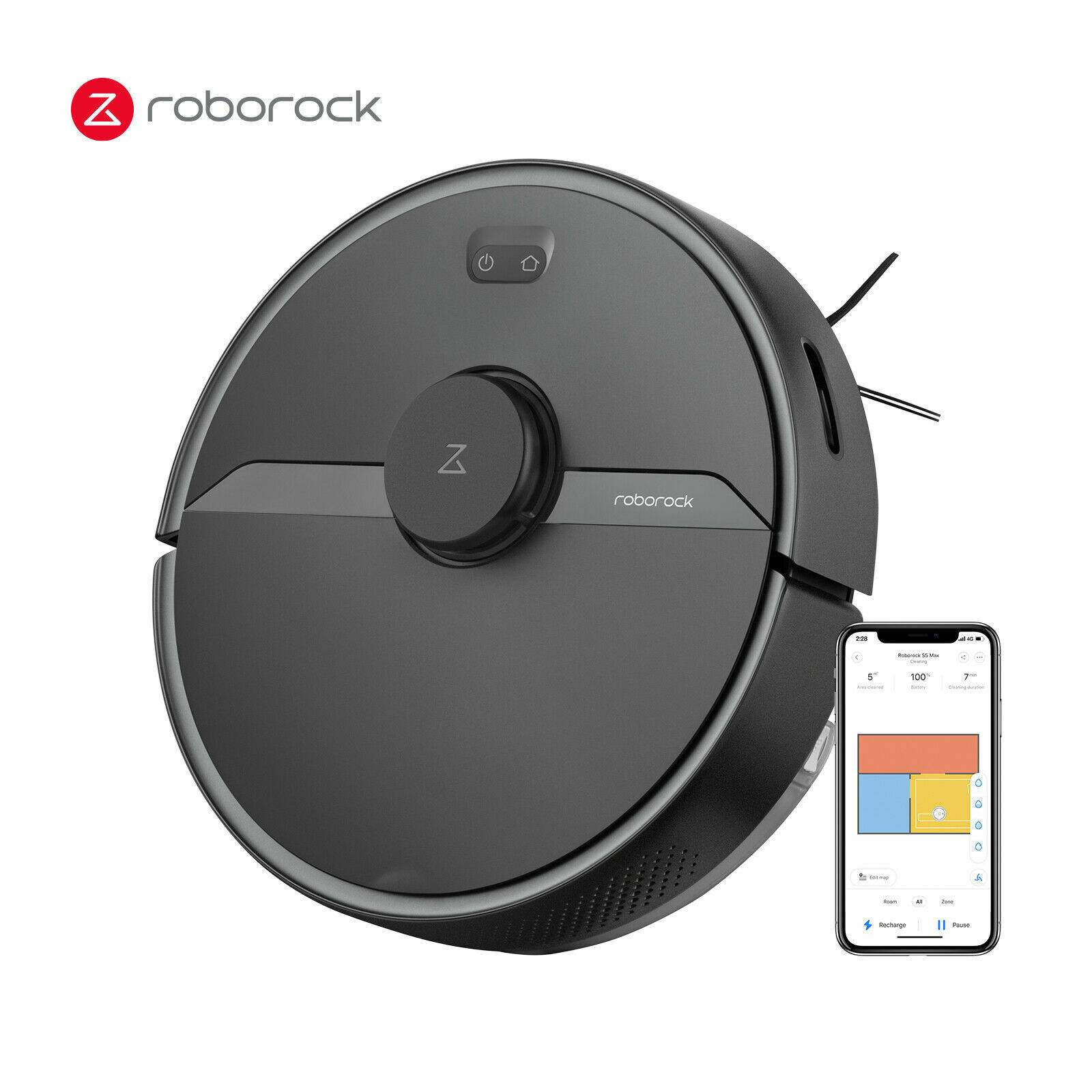 Roborock S6 Pure Robot Vacuum Cleaner LiDAR Navigation No-Go Zones App Control