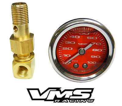 #ad VMS HONDA ACURA 1 1 2quot; 100PSI RED FUEL PRESSURE GAUGE LIQUID FILLED 1 8 NPT KIT $42.95