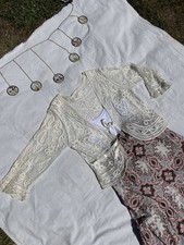 Vintage Free Size 10-20 Cream Embroidered Beaded Summer Cardigan