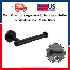 Wall Mounted Single Arm Toilet Paper Holder in Stainless Steel Matte Black
