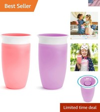 BPA-Free Toddler Sippy Cups, 360  Spill Proof Design - 10oz, 2 Pack, Pink/Purple