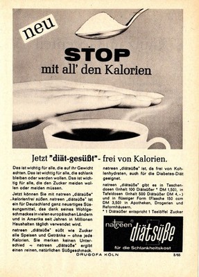 3w7905/old advertisement from 1965-Natreen diet sweetness-Drugofa Cologne