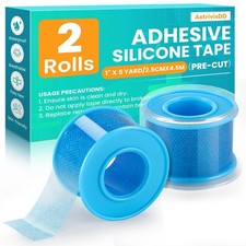 2 Rolls Pre Cut Waterproof Soft Silicone Medical Grade Tape 1" x 5 Yards