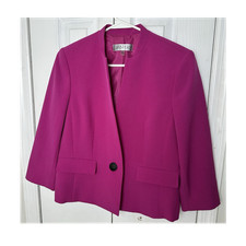 Kasper Pink Solid Lined 3/4 Sleeve Button Front Blazer Jacket 8P Petite