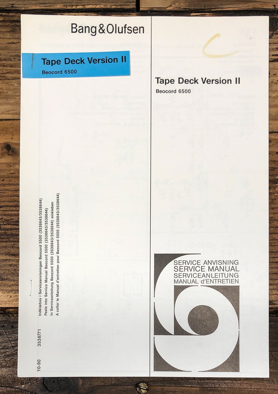 Bang Olufsen Beocord 6500 Cassette Service Manual *Original*