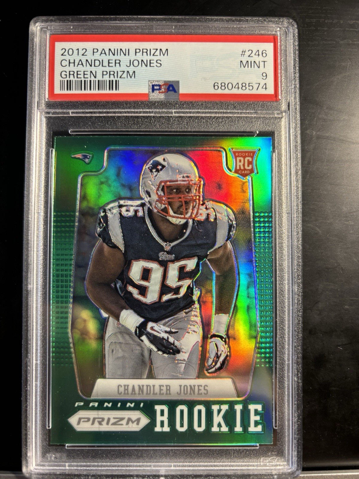 2012 Panini Prizm Green CHANDLER JONES Patriots Rookie Card PSA 9 MINT POP 1🔥🔥