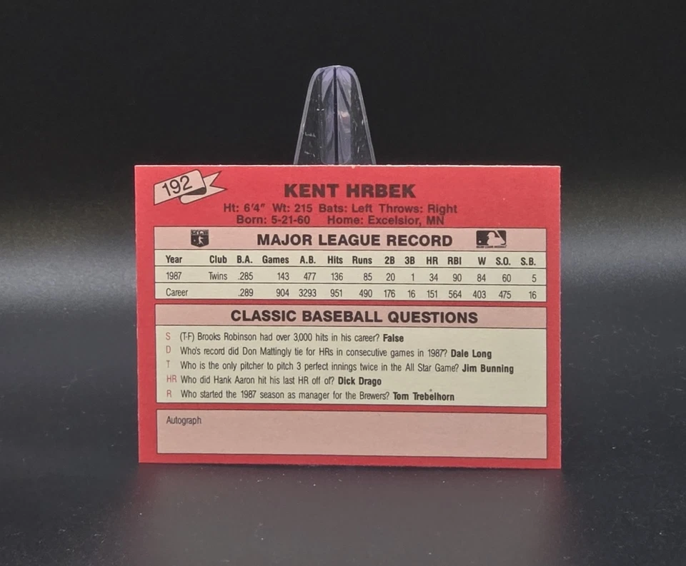 1988 Classic Red Series KENT HRBEK Card #192 Minnesota Twins Baseball - Image 2 of 2
