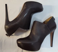 NEW BOX NINE WEST BROWN Leather BELANIE Stiletto Heel PLATFORM Ankle Boots 12M