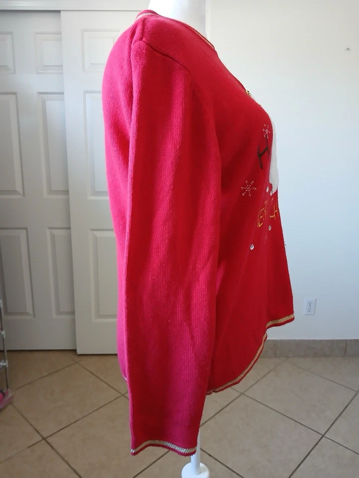 Suéter Blanco Ciervo Feo/Lindo Navidad Santa Ho Ho Para Mujer XL 16/18 Foto 4 de 4