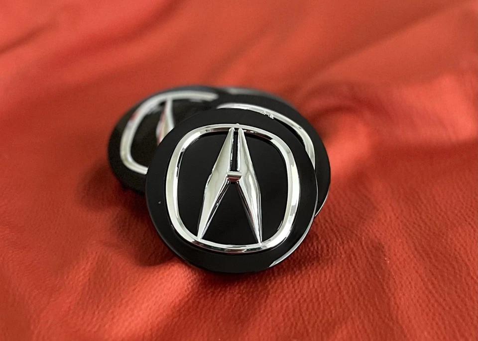 4 ACURA 69mm Black Wheel Center Caps Silver Chrome Emblem Fits TL MDX RL RDX TSX - Image 3 of 4