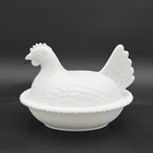 Vtg WHITE Indiana Milk Glass Chicken Hen Nest Covered Dish Trinket 7.5x5”