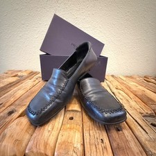 PRADA Black Leather Square Toe Stitch Detail Loafer Flats Women's Size 37