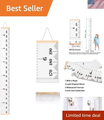 Growth Chart for Kids, Canvas Height Chart Ruler Removable Wood Hanging Wall ...
