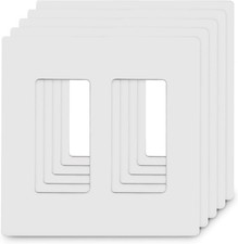 NIB 5 Pk 2-Gang Screwless Decor Glossy White Unbreakable Wall Plates FREE SHIP 