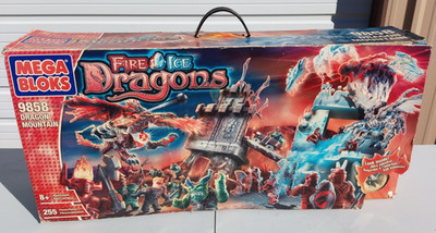 2004 Mega Bloks Fire & Ice Dragons 9858 Dragon Mountain Set Sealed Rough Box