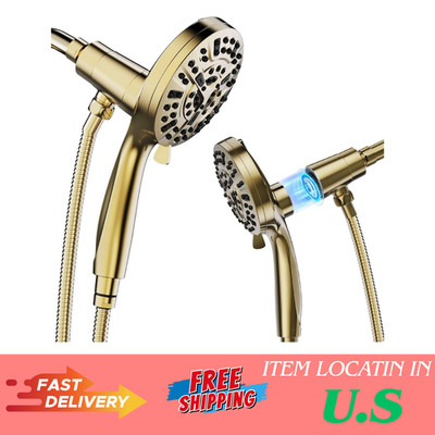 High Pressure 10 Ways Handheld Shower Head Brushed Gold- Anti-clog Nozzles, Buil