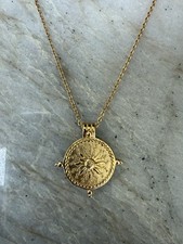 Gold Plated Stainless Steel Sun Chain Round Coin Pendant Necklace 