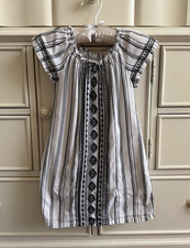 Old Navy Girls Dress XS 5 Black White Striped Embroidered Puff Sleeve