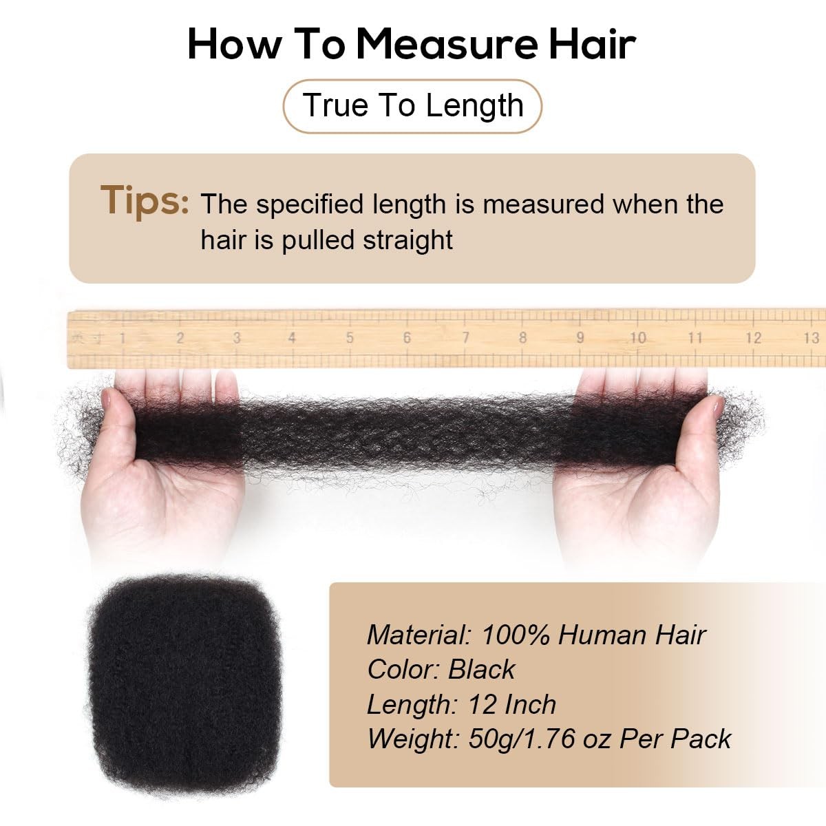 Afro Kinkys Bulk Human Hair, 12 inch 4c Kinky Curly Human Hair for Twist/Perm...