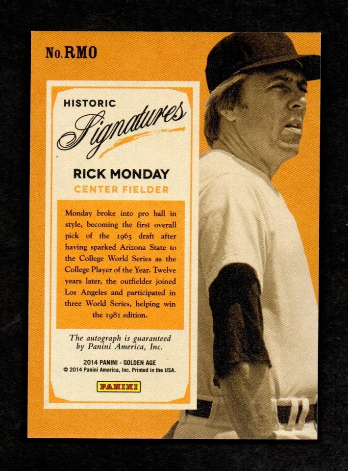 2014 Edad de Oro Auténticas Firmas Históricas Rick Monday Cubs Dodgers Autógrafo Foto 2 de 2