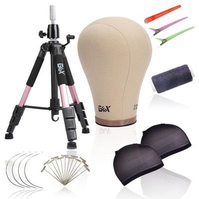 22in Canvas Cork Wig Head with 55in Adjustable Tripod for Wig Making