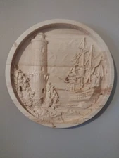 Handcrafted Nautical Ship and Lighthouse 3D Wall Plaque