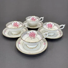 Coalport Democrat Footed Cup and Saucer Set of 4 Floral Bone China England