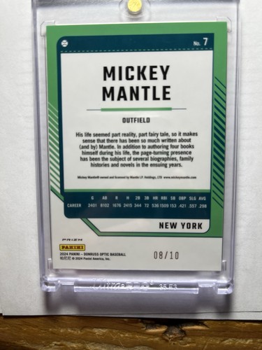 2024 Panini Donruss - Optic Mickey Mantle #7 Gold Velocity Prizm /10 - Picture 2 of 2