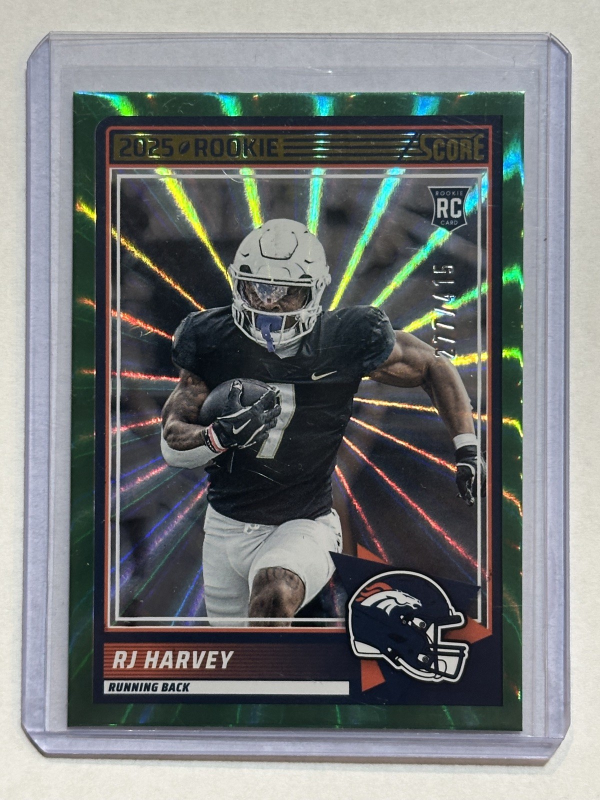 2025 Score - Rookies RJ Harvey #49 Green Spokes Parallel (RC) 277/415