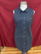 Tommy Hilfiger Dress Womens Navy Blue /White Polka Dot Sleeveless Button Up S12