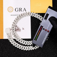 15mm Moissanite Cuban Link Chain 18    VVS Iced Out Sterling Silver Hip Hop Neck