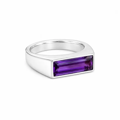 Natural Amethyst Ring Mens 925 Sterling Silver Signet Ring Gift for Him - Image 1 of 4