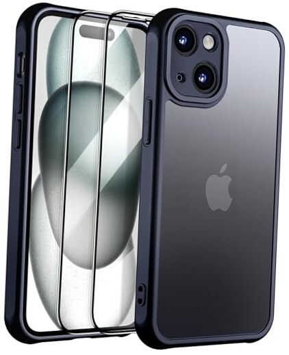 3 in 1 for iPhone 15 Case, [Anti-Yellowing] [Military-Grade Protection] Black