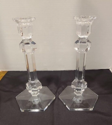 PAIR Val St Lambert GARDENIA Crystal Candlesticks Candle  display picture 1