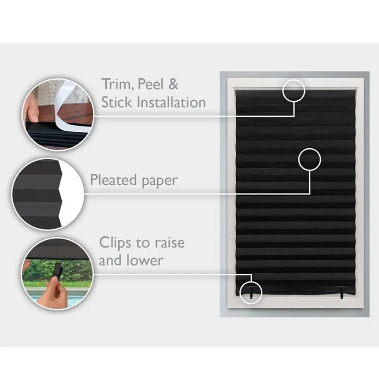 SINGLE Redi Shade Inc 1617201 Original Blackout Pleated Paper 36"W x 72"H Black - Image 2 of 4