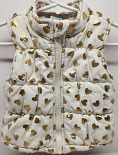 Healthtex Baby Girl Size 12M 100 Polyester White w/Gold Hearts Puffer Vest Cute