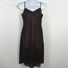 Banana Republic Brown Slip Dress Sz 0 Spaghetti Strap Sheer Overlay Minimalist