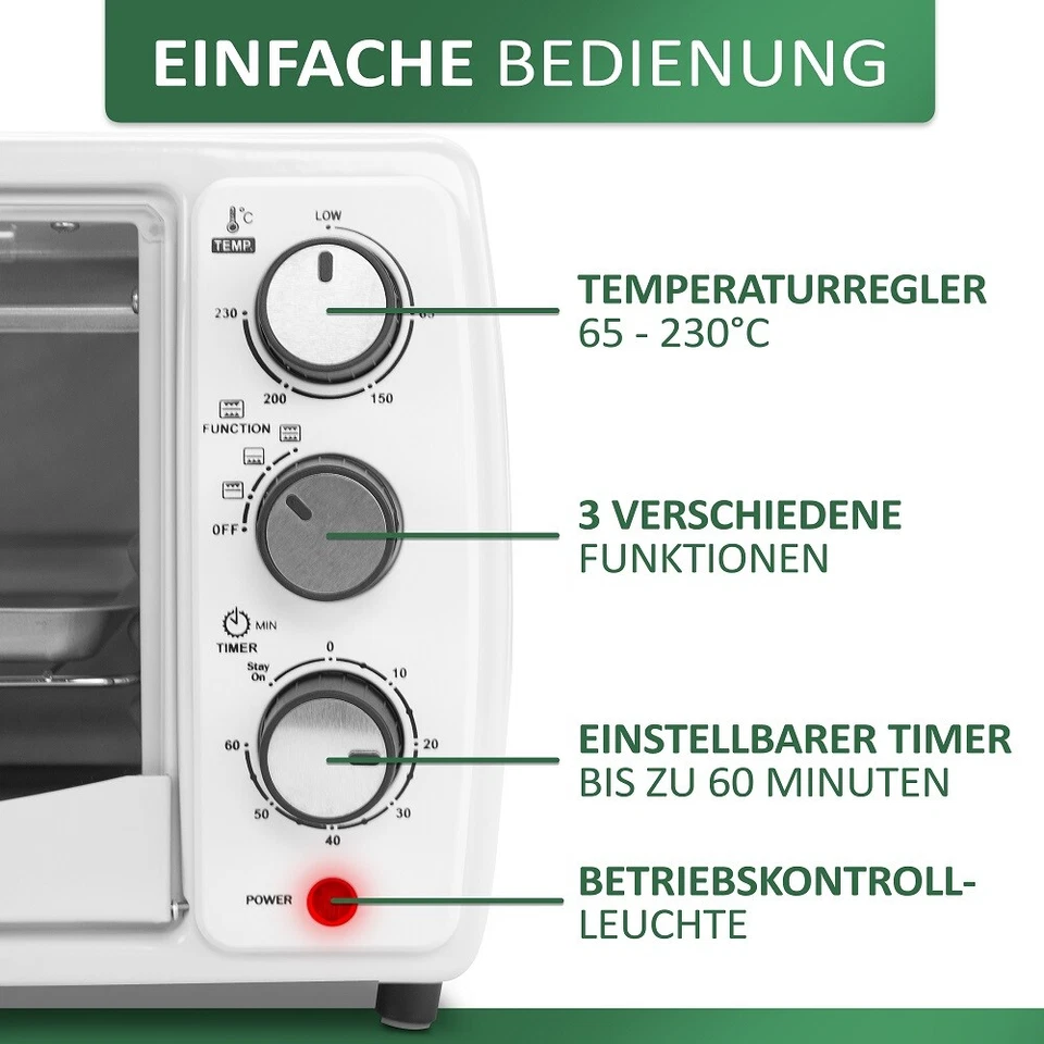 Mini Backofen Minibackofen Pizzaofen 13 Liter Kleiner Backofen Weiß - Bild 3 von 4