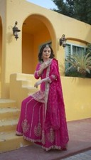 New Launch Pure Chinnon Pink Top And Palazzo With Dupatta For Traditional Wear