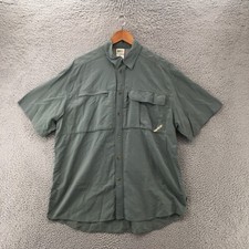 REI Co-op Hiking Shirt Mens L Green Short Sleeve Vented Button Front Flap Pocket