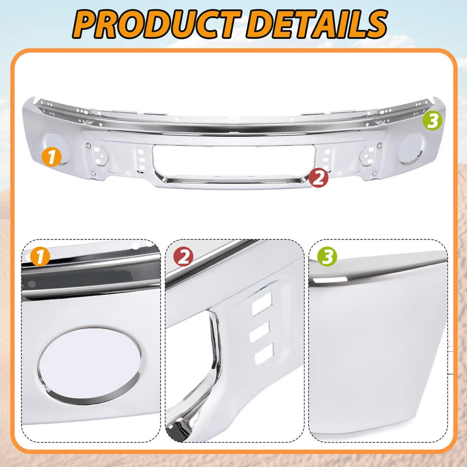 Chrome Stamped Steel Front Bumper Face Bar w/o Light Holes For Ford F150 09-14 - Imagem 3 de 4