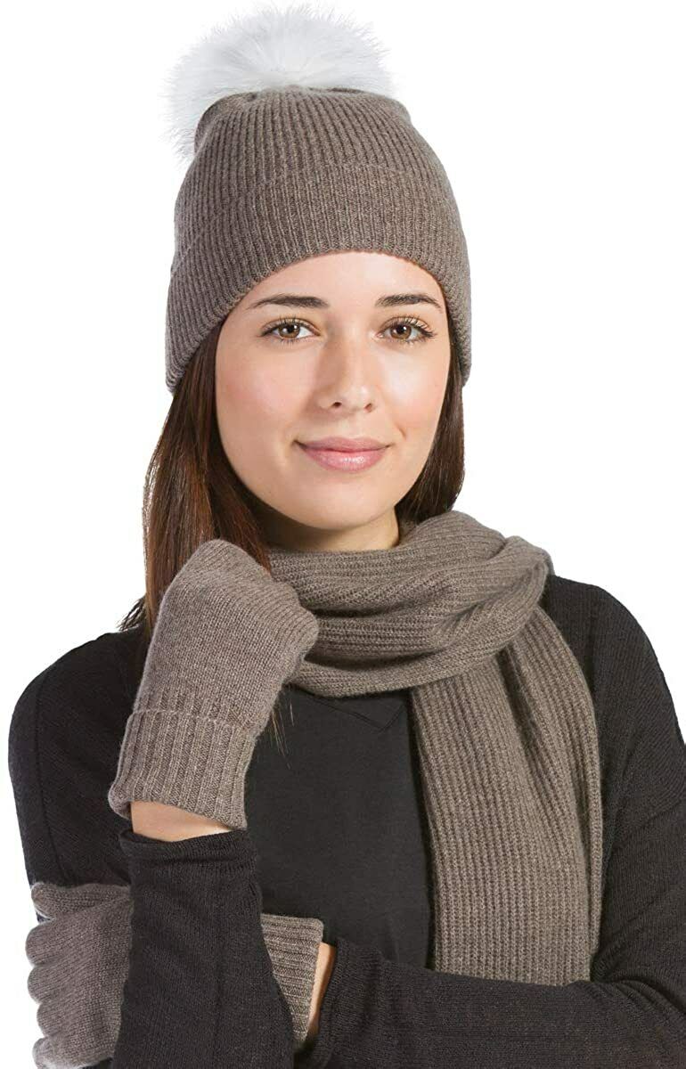Womens Cashmere Set | Cashmere Hat, Glove & Scarf Set | Fishers Finery Gray / One Size