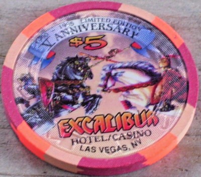 $5 5TH B'DAY EDT GAMING CHIP FROM THE EXCALIBUR CASINO LAS VEGAS NV