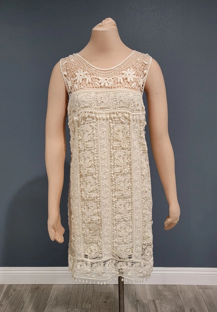 LOVE STITCH ivory crochet shift dress M eBay